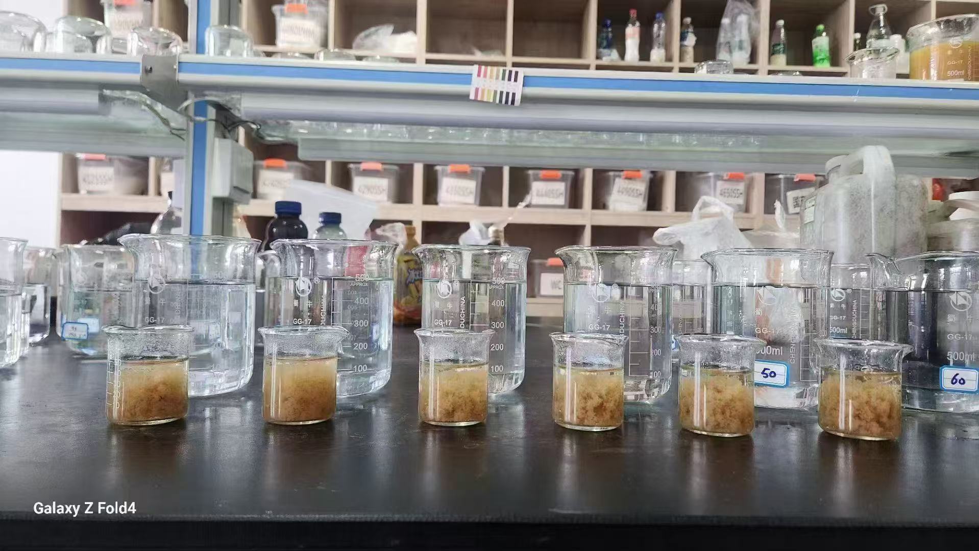Jar test comparing different wastewater chemicals for flocculation efficiency Jar test comparing different wastewater chemicals for flocculation efficiency