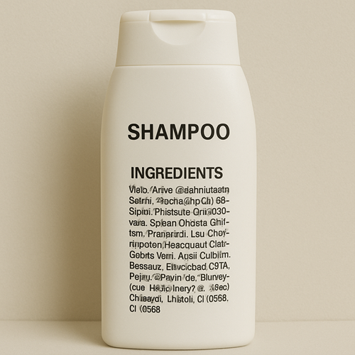 Shampoo bottle with ingredients list