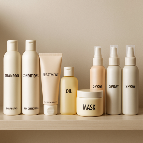 Hair care products on a shelf