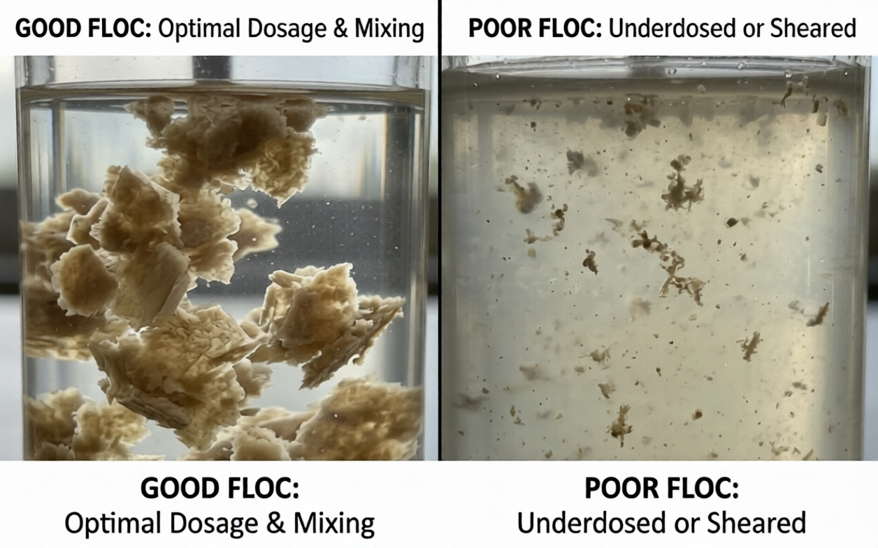 comparison of good and poor floc formation in jar test